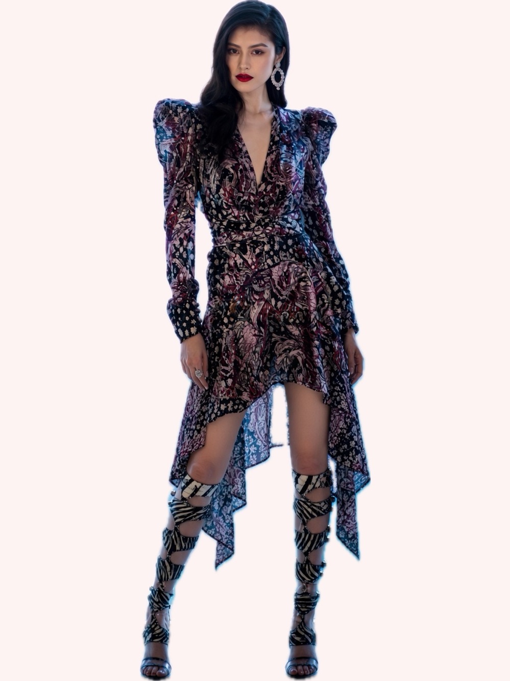 DUNDAS $1790 Runway *HOLLYWOOD FAVE* Puff-Sleeve Lily Silk Dress 40 6
